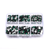 Mixed Sizes 6 Grid Box Dark Green Glass FlatBack Rhinestones For Nail Art  Silver Back WholesaleRhinestone
